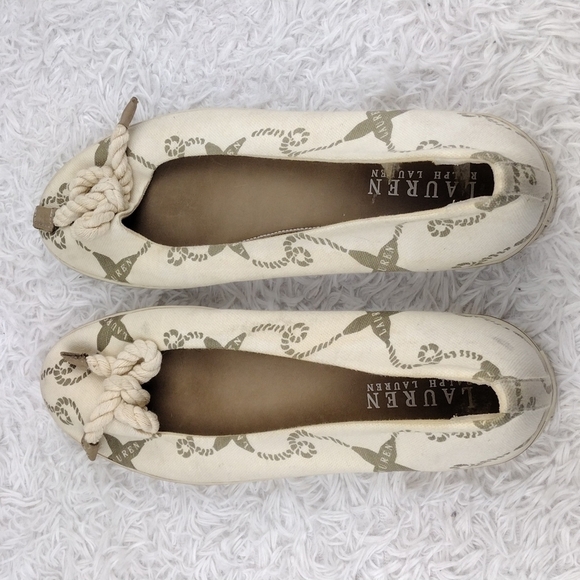 LAUREN Ralph Lauren Emilia Cream Canvas Nautical Slip On Flats 802077018 - Picture 3 of 14